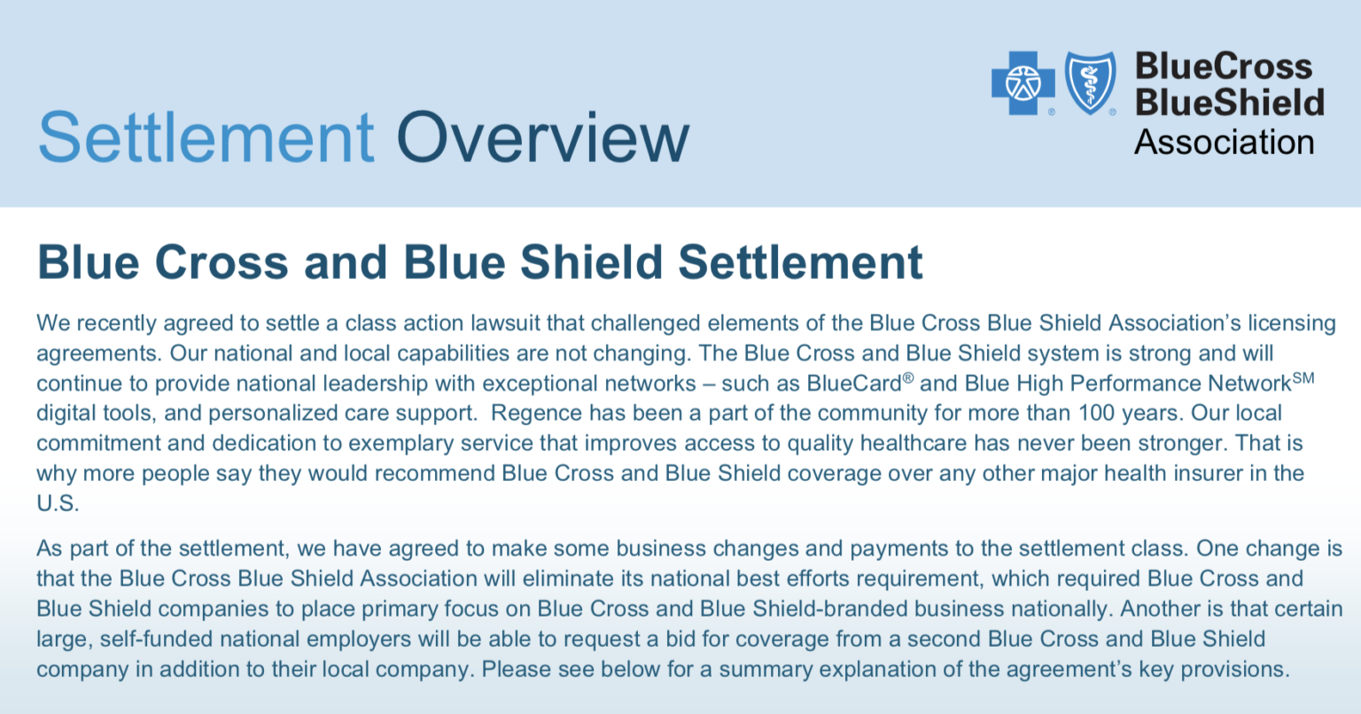 Blue Cross Blue Shield Settlement Announcement Pritchard & Jerden